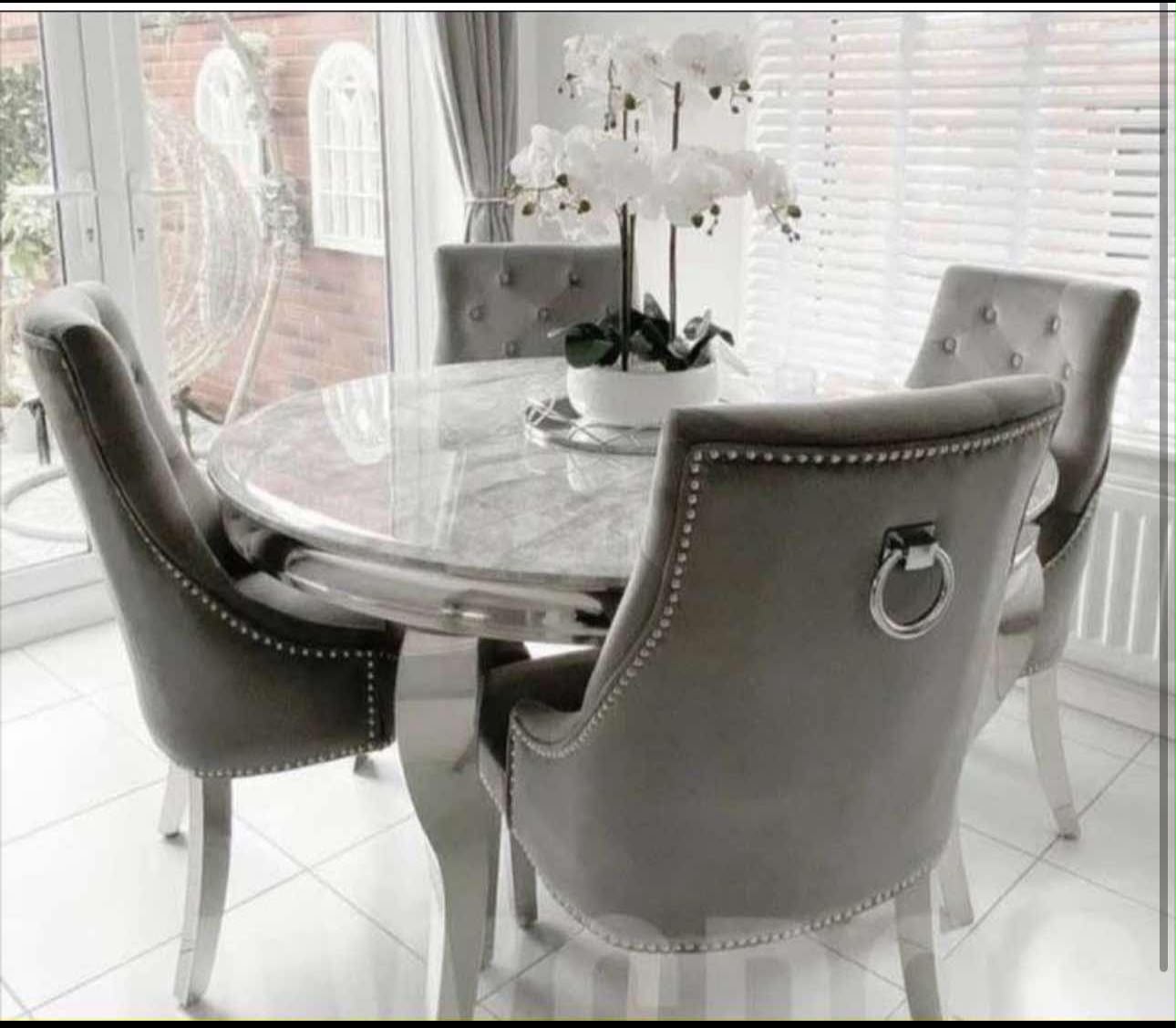 Louis 130cm round grey marble dining set