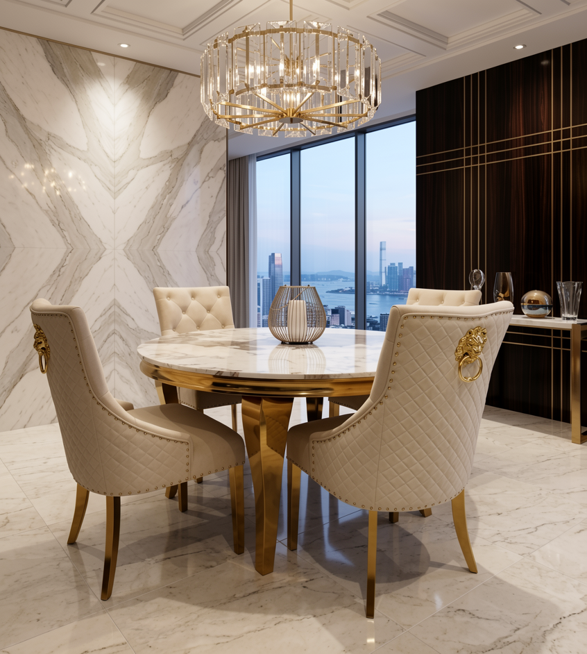 Louis Gold Dining Table With Bentley Chairs