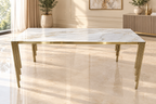 Roma 180CM Gold Marble Dining Table With Lucy Gold Ring Knocker Quilted Dining Chairs