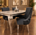 Lewis Marble Dining Table with Kensington Dark Grey Dining Chairs | Elite Ambient Interiors