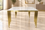 Roma 180CM Gold Marble Dining Table With Lucy Gold Ring Knocker Quilted Dining Chairs