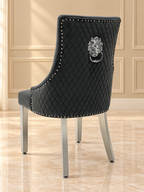 Louis 130cm Black Round Table With 4 Black Roma Lion Knocker Chairs