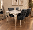 Lewis Marble Dining Table with Kensington Dark Grey Dining Chairs | Elite Ambient Interiors