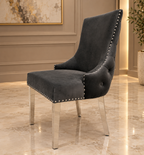 Lewis Marble Dining Table with Kensington Dark Grey Dining Chairs | Elite Ambient Interiors