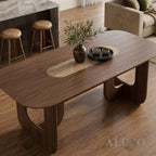 ALUXO® Madrid 2.0m Walnut Dining Set – Open Ebony Base Table with 4/6 Madrid Cream Bouclé Chairs