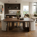 ALUXO® Madrid 2.0m Walnut Dining Set – Open Ebony Base Table with 4/6 Madrid Cream Bouclé Chairs