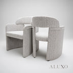 ALUXO® Madrid 2.0m Walnut Dining Set – Open Ebony Base Table with 4/6 Madrid Cream Bouclé Chairs