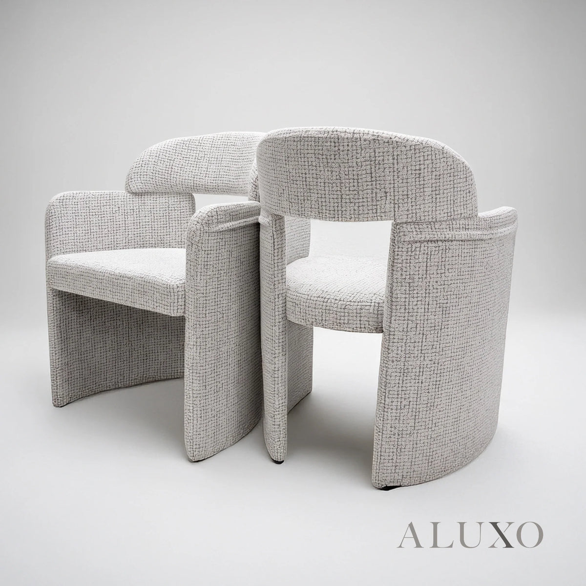 ALUXO® Madrid 2.0m Walnut Dining Set – Open Ebony Base Table with 4/6 Madrid Cream Bouclé Chairs