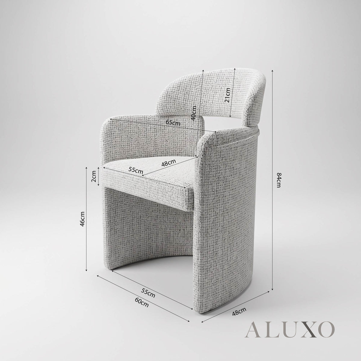 ALUXO® Madrid 2.0m Walnut Dining Set – Open Ebony Base Table with 4/6 Madrid Cream Bouclé Chairs