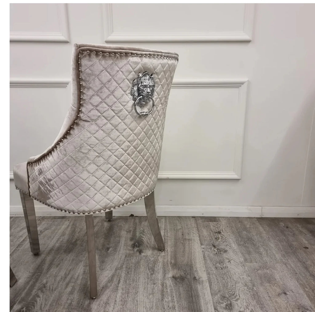 Pair of 2 Majestic Chairs Beige Lion knocker