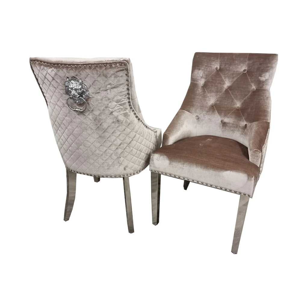 Pair of 2 Majestic Chairs Beige Lion knocker