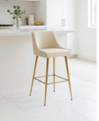 Milan Ivory Cream Velvet Bar Stool with Gold Legs | Luxury Kitchen Breakfast Bar Chair