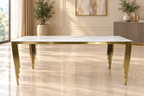 Roma 180CM Gold Marble Dining Table With Lucy Gold Ring Knocker Quilted Dining Chairs