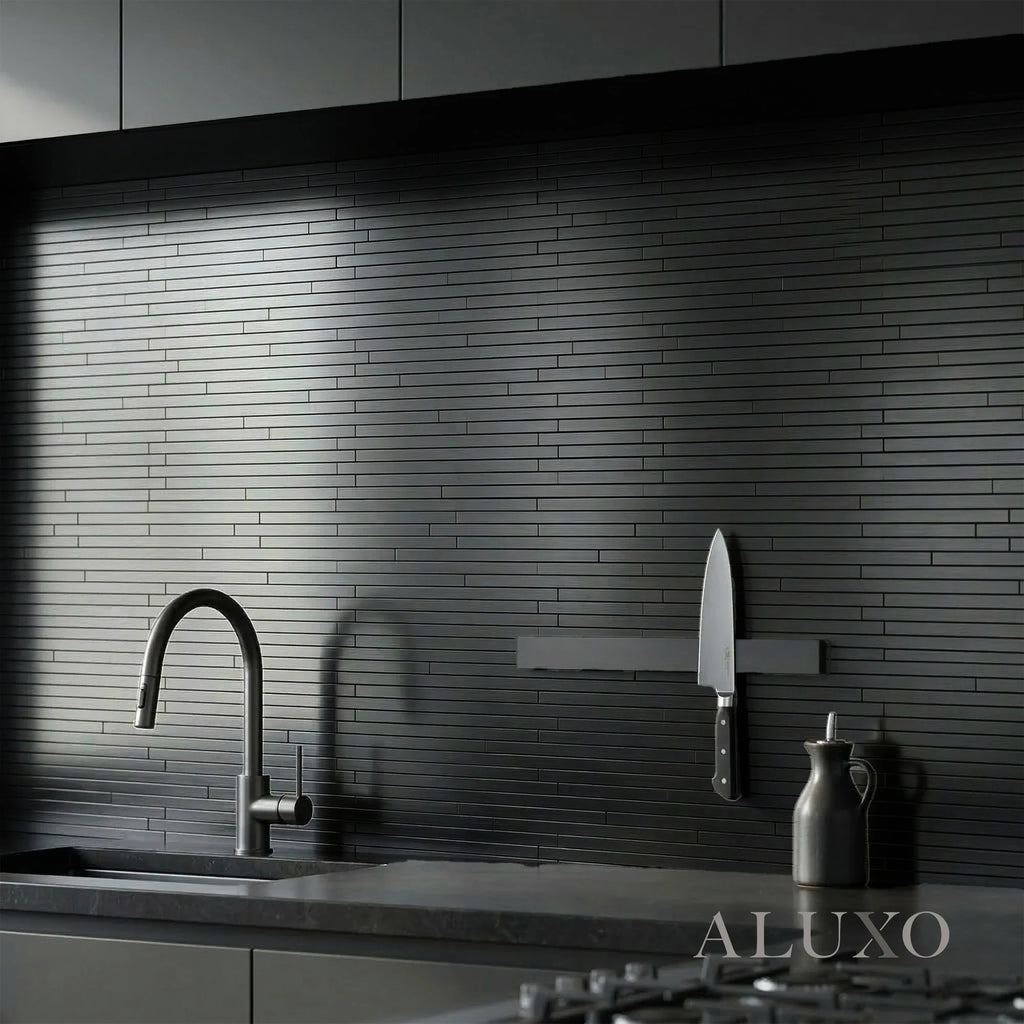 Mosaic Wall Tiles - Brick Black 30cm x 30cm (Set of 10) | Self Adhesive