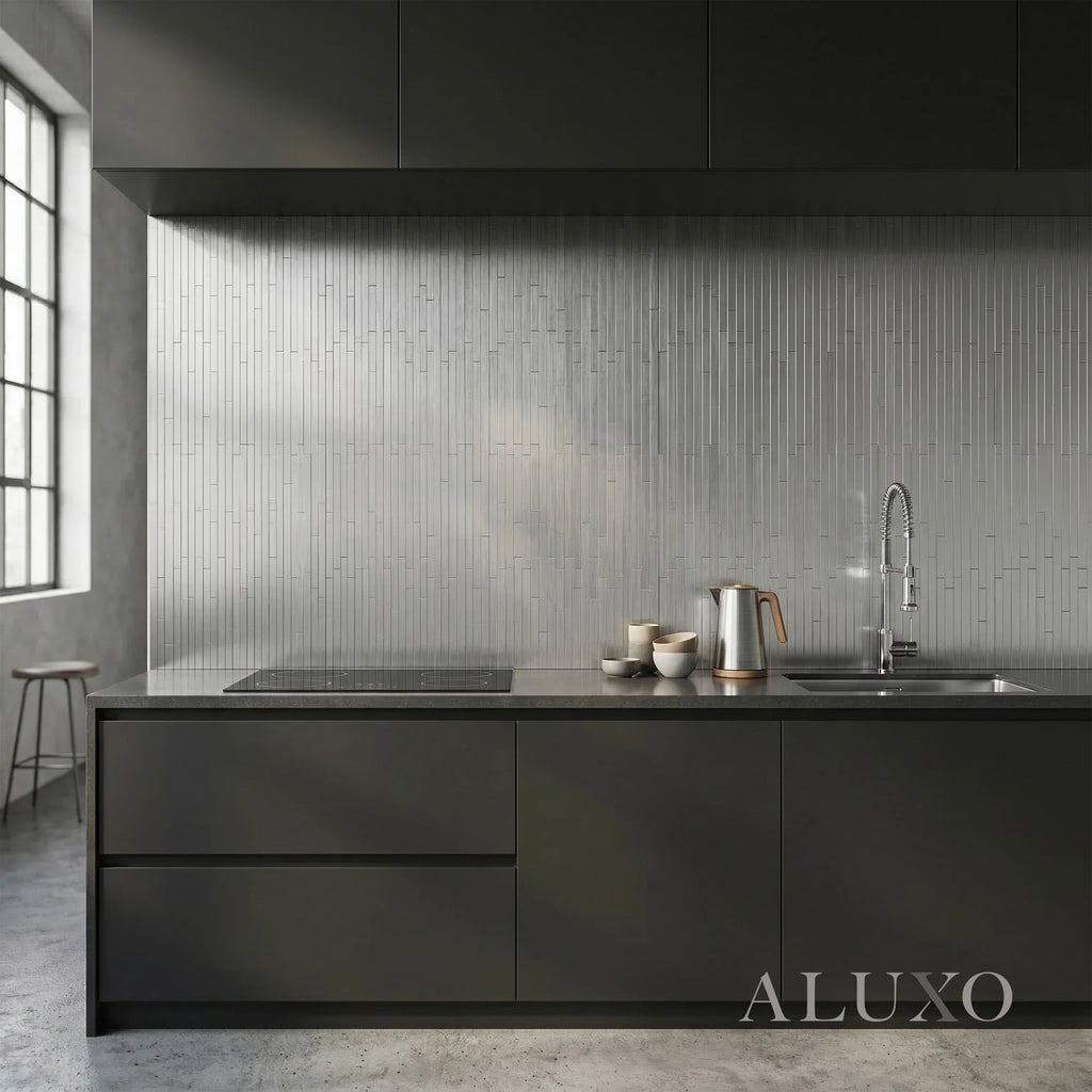 Mosaic Wall Tiles - Brick Chrome 30cm x 30cm (Set of 10) | Self Adhesive