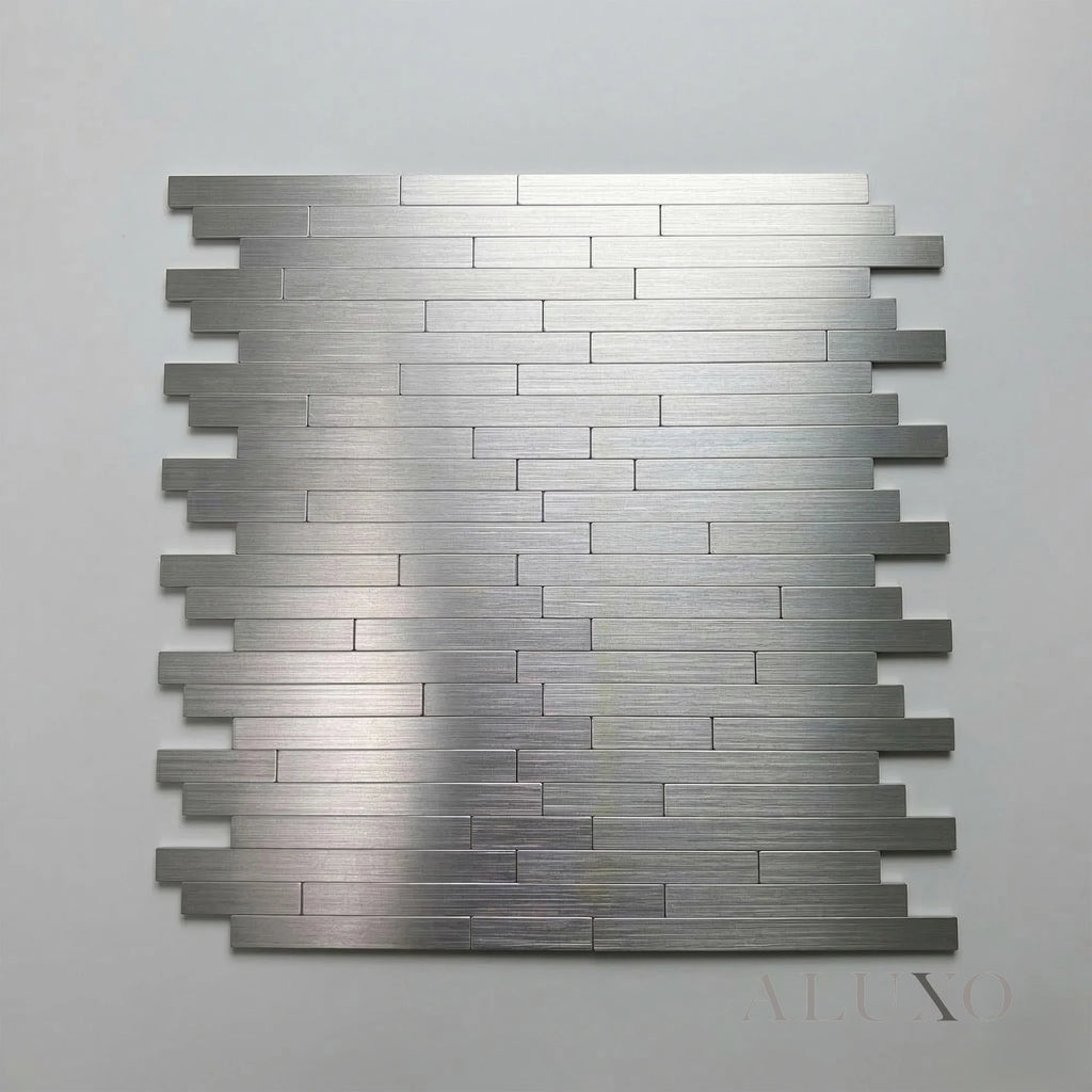 Mosaic Wall Tiles - Brick Chrome 30cm x 30cm (Set of 10) | Self Adhesive