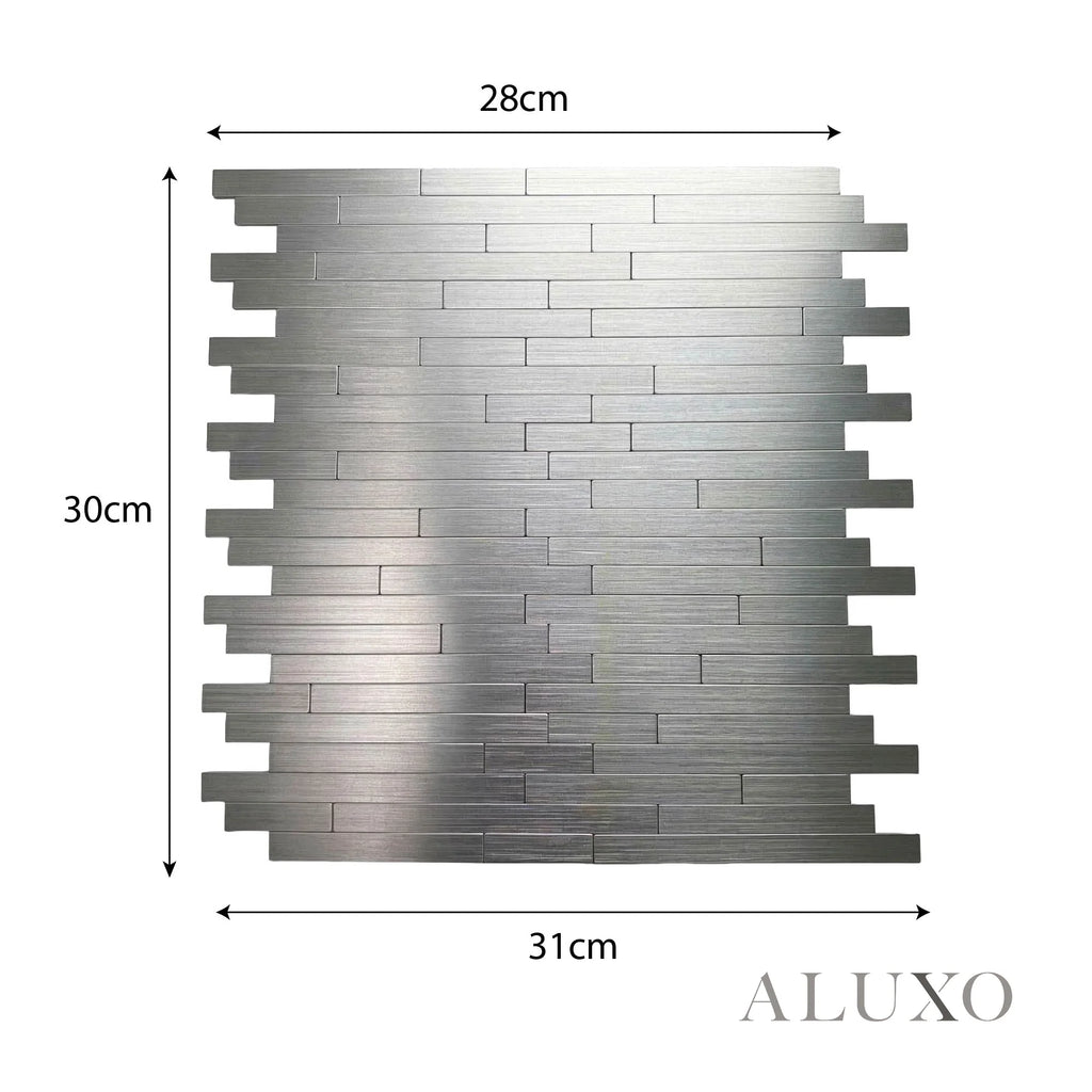 Mosaic Wall Tiles - Brick Chrome 30cm x 30cm (Set of 10) | Self Adhesive