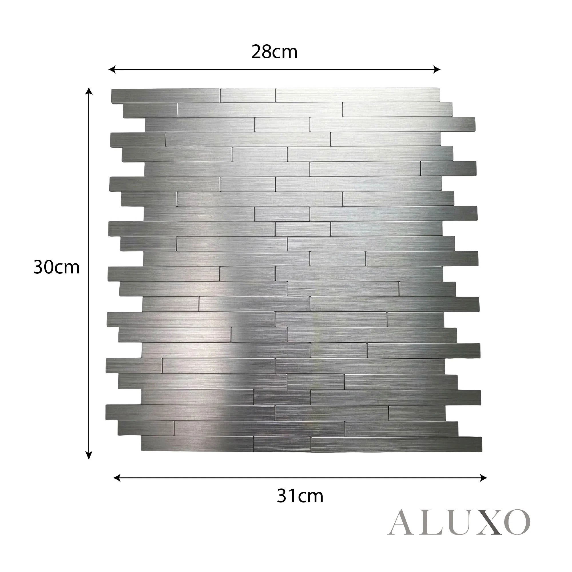 Mosaic Wall Tiles - Brick Chrome 30cm x 30cm (Set of 10) | Self Adhesive