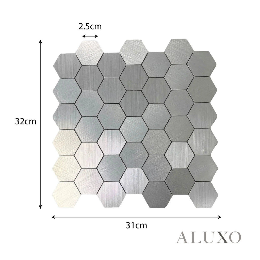 Mosaic Wall Tiles - Hexagon Chrome 30cm x 30cm (Set of 10) | Self Adhesive