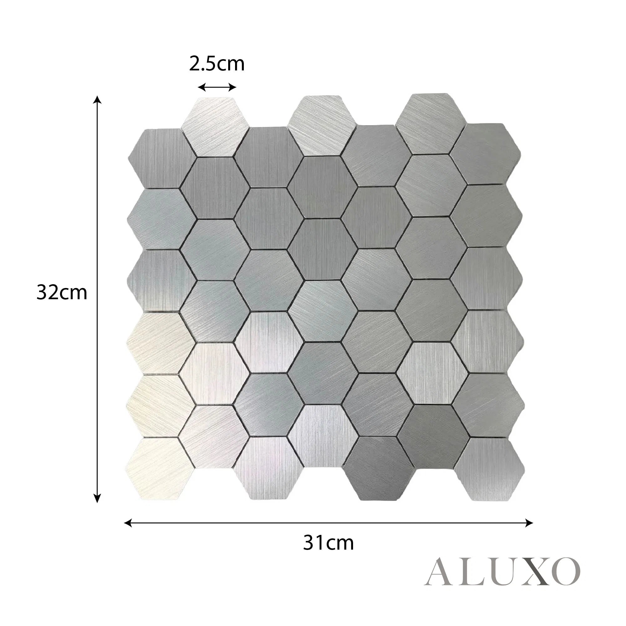 Mosaic Wall Tiles - Hexagon Chrome 30cm x 30cm (Set of 10) | Self Adhesive