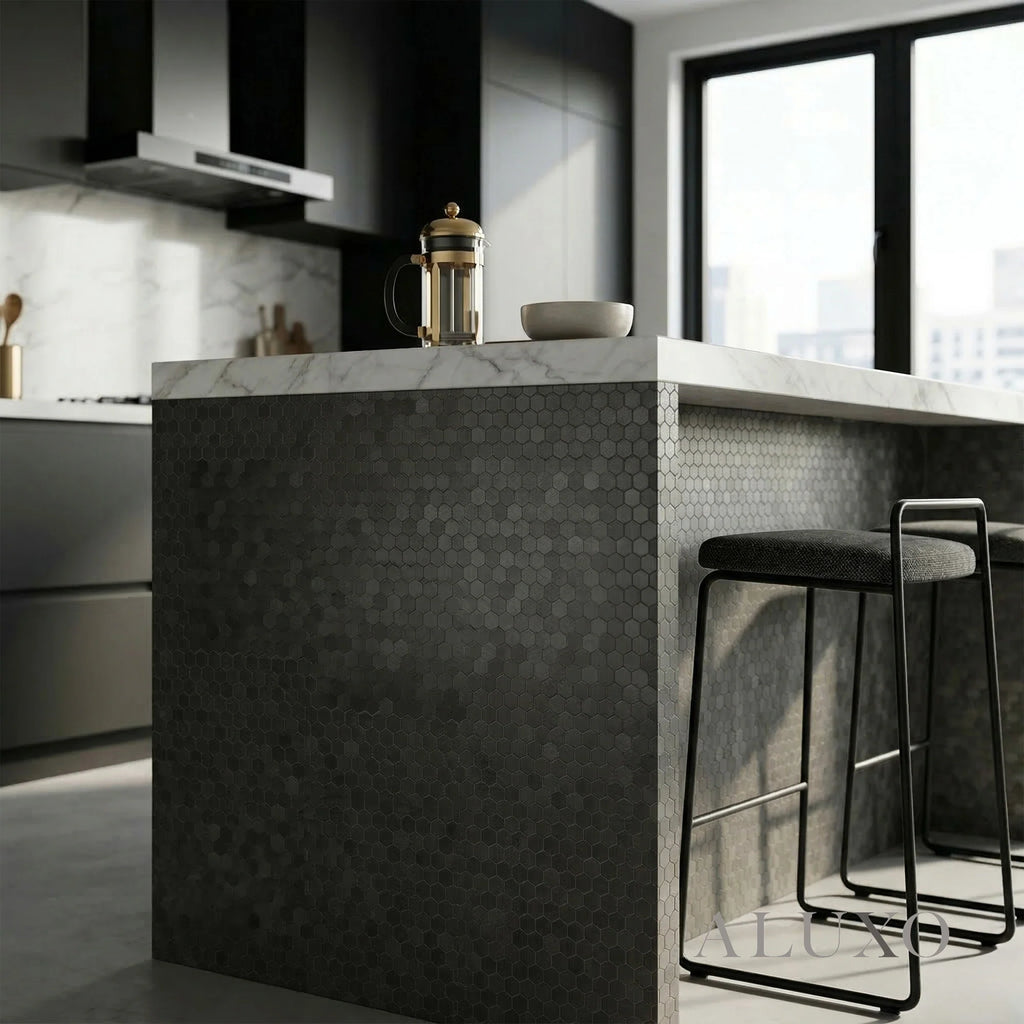 Mosaic Wall Tiles - Mini Hexagon Black 30cm x 30cm (Set of 10) | Self Adhesive
