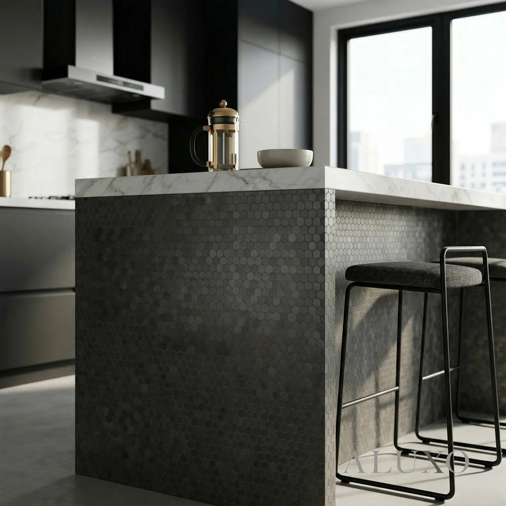 Mosaic Wall Tiles - Mini Hexagon Black 30cm x 30cm (Set of 10) | Self Adhesive
