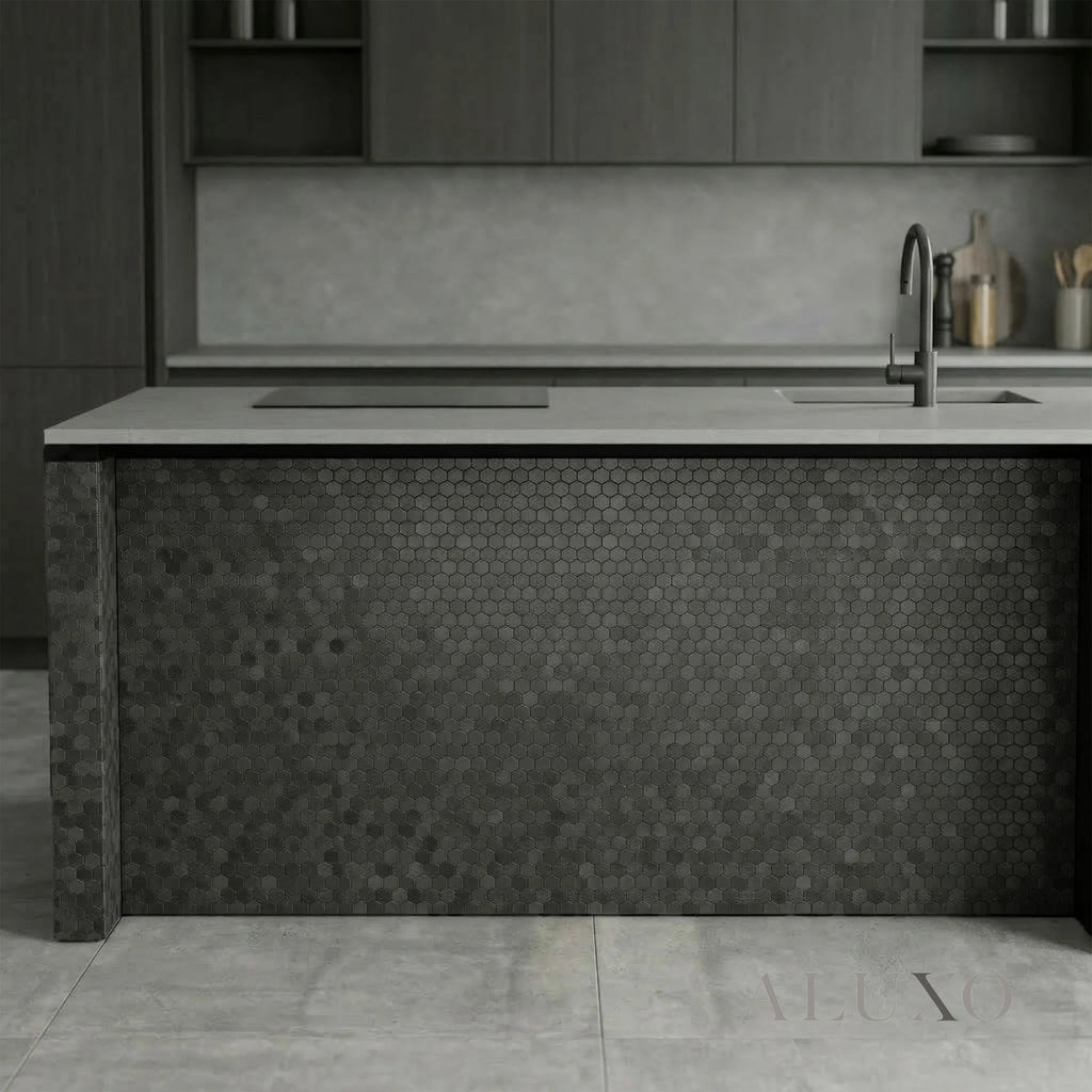 Mosaic Wall Tiles - Mini Hexagon Black 30cm x 30cm (Set of 10) | Self Adhesive