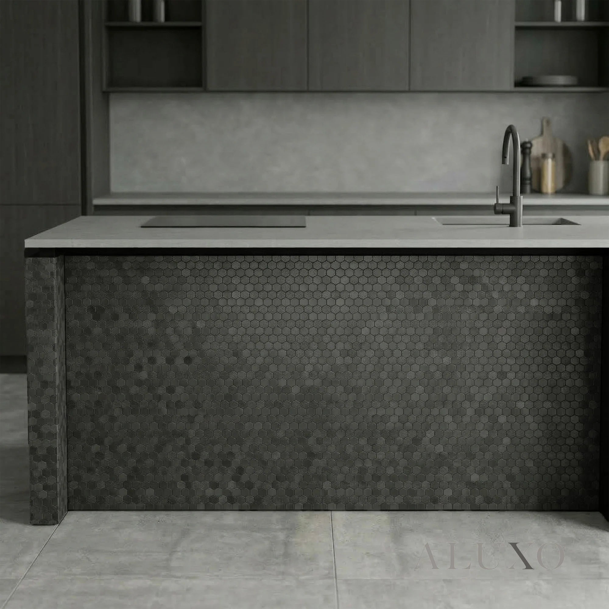 Mosaic Wall Tiles - Mini Hexagon Black 30cm x 30cm (Set of 10) | Self Adhesive