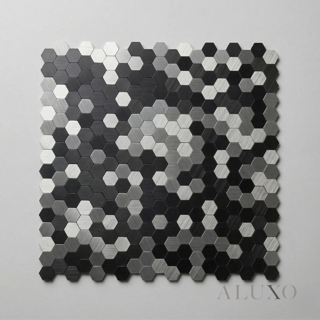 Mosaic Wall Tiles - Mini Hexagon Chrome Mix 30cm x 30cm (Set of 10) | Self Adhesive