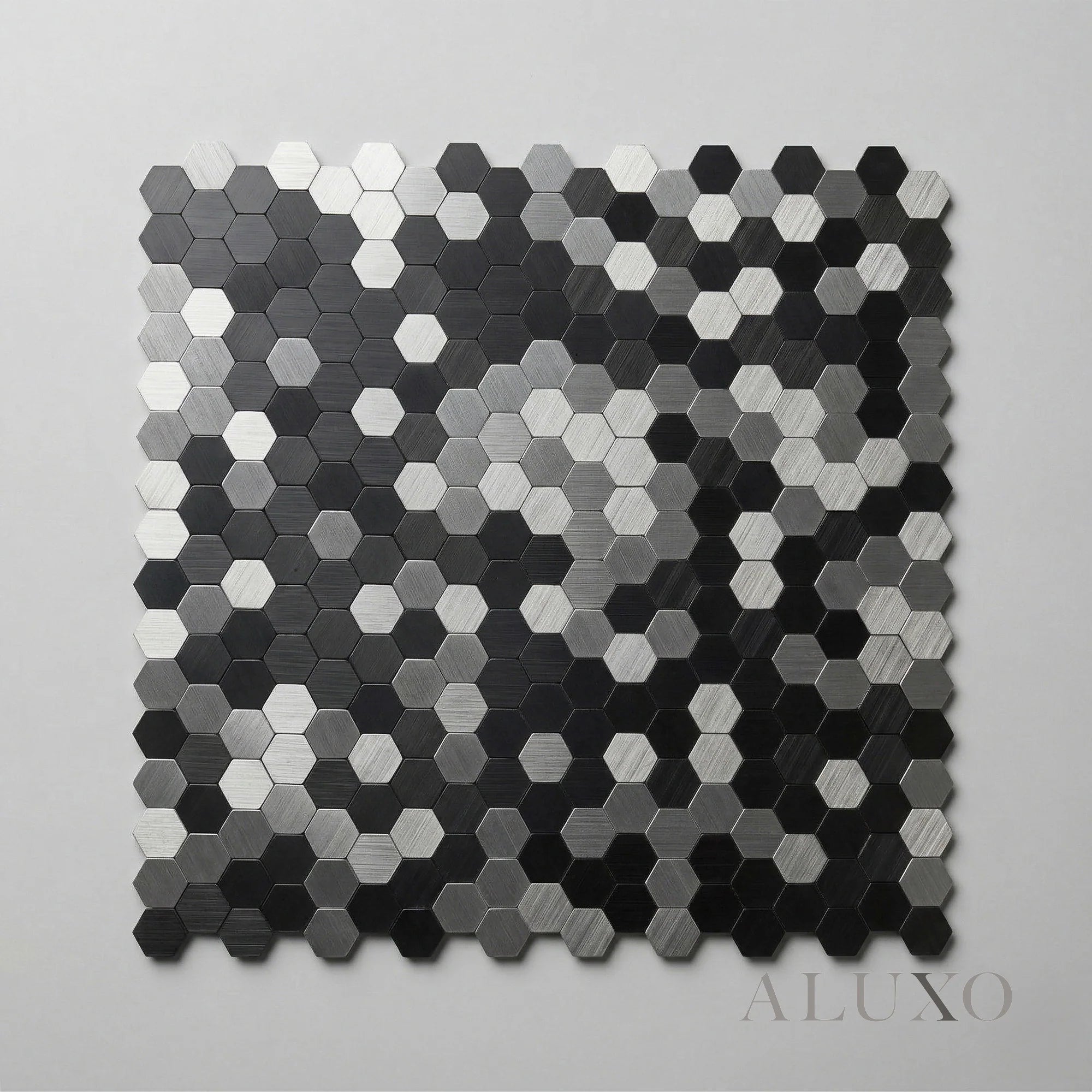 Mosaic Wall Tiles - Mini Hexagon Chrome Mix 30cm x 30cm (Set of 10) | Self Adhesive