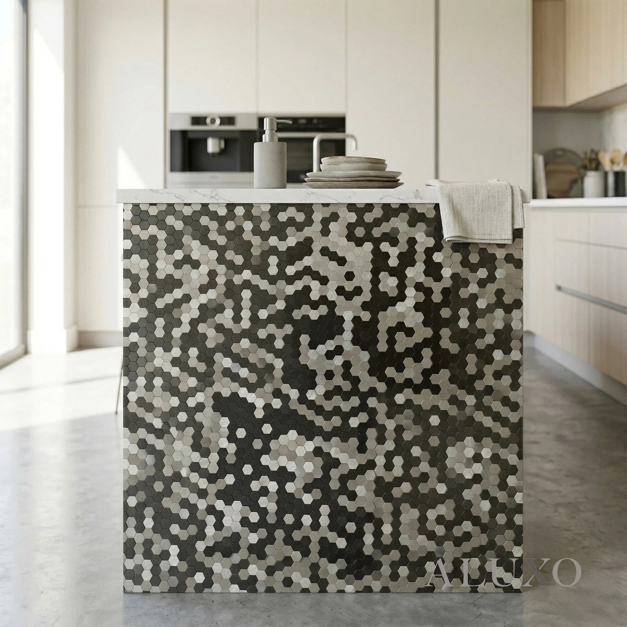 Mosaic Wall Tiles - Mini Hexagon Chrome Mix 30cm x 30cm (Set of 10) | Self Adhesive