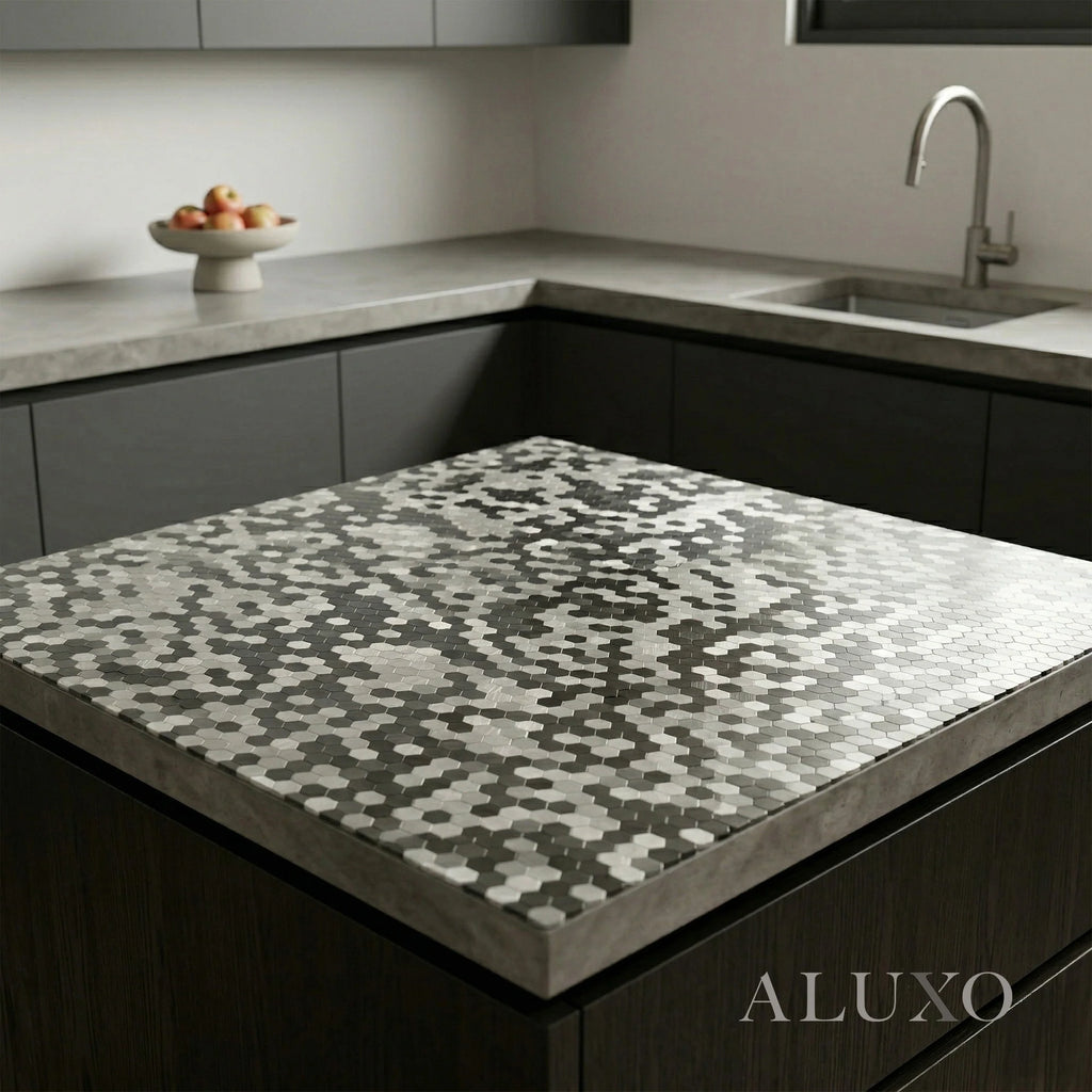 Mosaic Wall Tiles - Mini Hexagon Chrome Mix 30cm x 30cm (Set of 10) | Self Adhesive