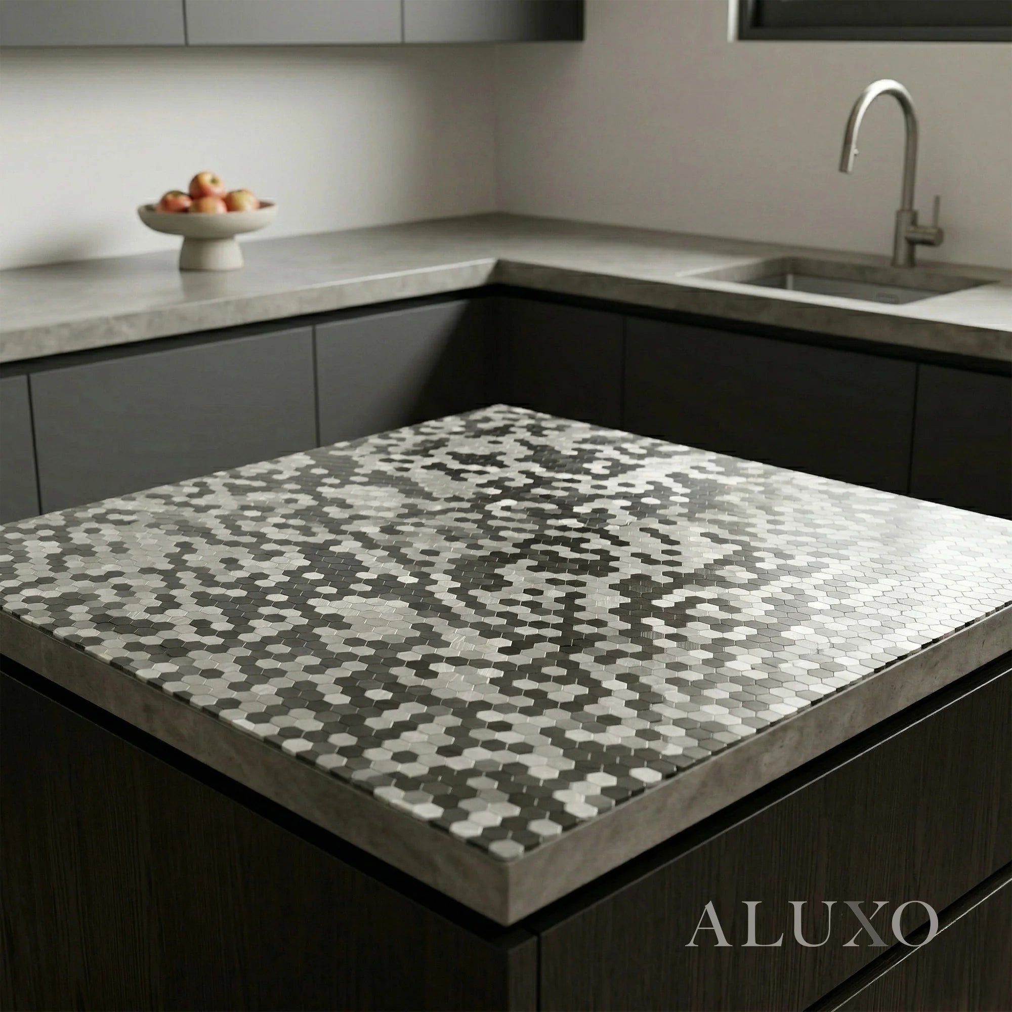 Mosaic Wall Tiles - Mini Hexagon Chrome Mix 30cm x 30cm (Set of 10) | Self Adhesive
