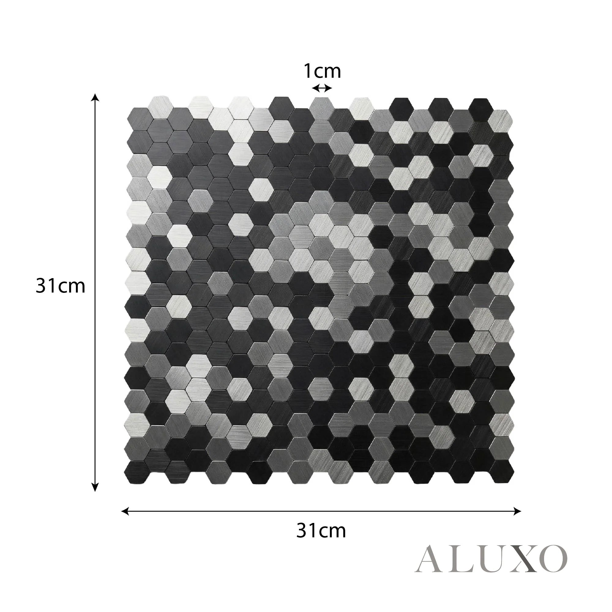 Mosaic Wall Tiles - Mini Hexagon Chrome Mix 30cm x 30cm (Set of 10) | Self Adhesive