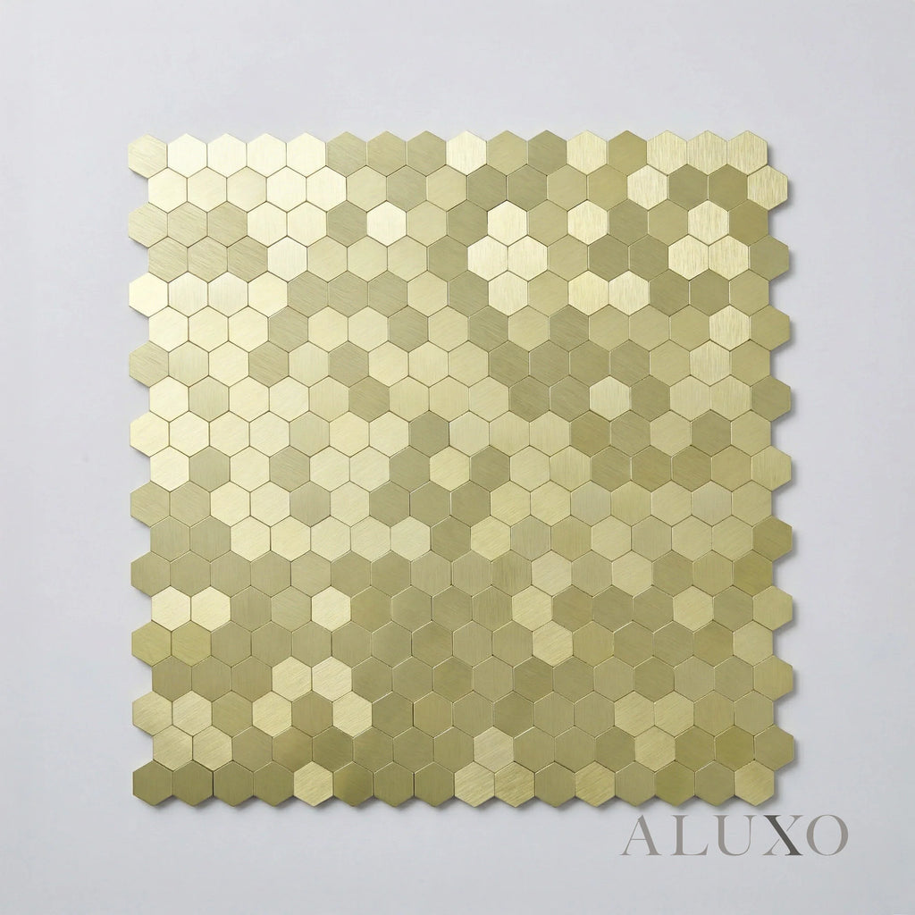 Mosaic Wall Tiles - Mini Hexagon Gold 30cm x 30cm (Set of 10) | Self Adhesive