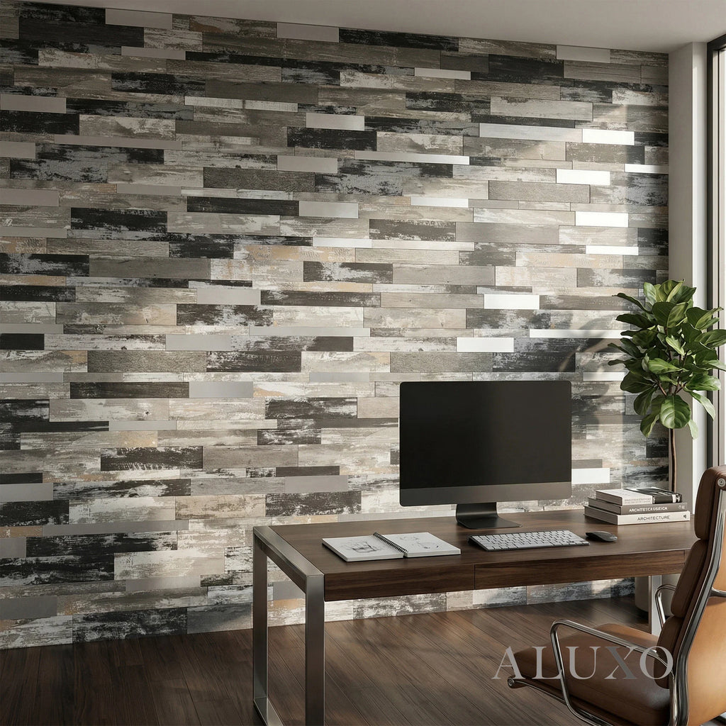 Mosaic Wall Tiles - Slate Black Mixed with Gold 30cm x 30cm (Set of 10) | Self Adhesive