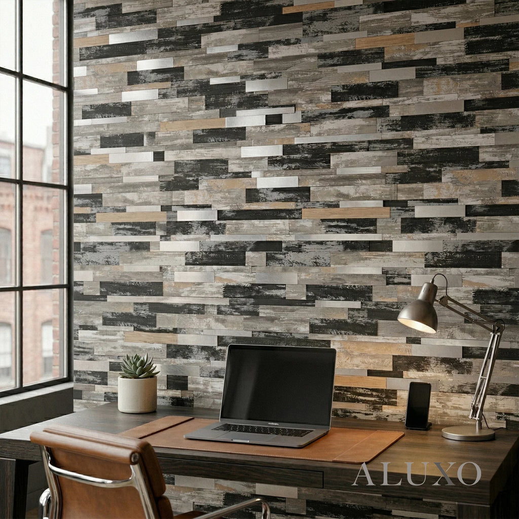 Mosaic Wall Tiles - Slate Black Mixed with Gold 30cm x 30cm (Set of 10) | Self Adhesive