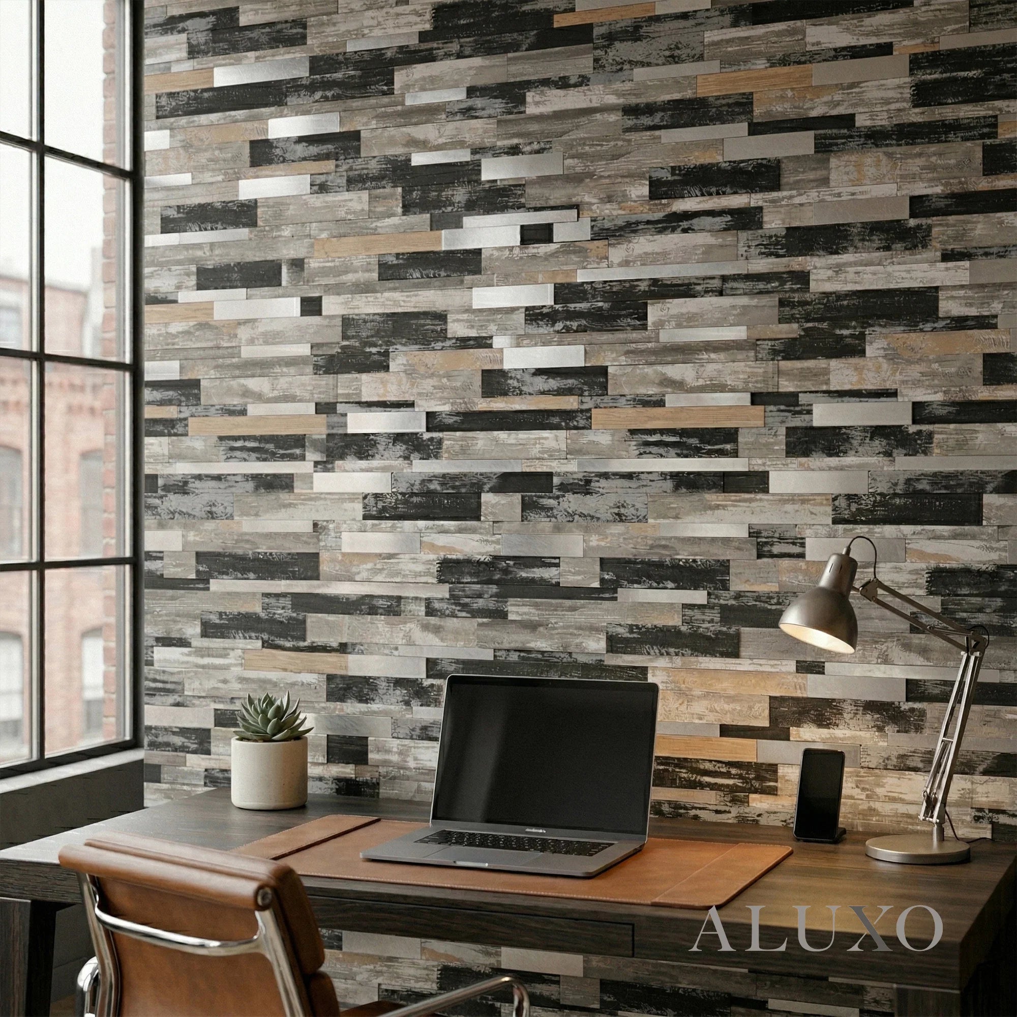 Mosaic Wall Tiles - Slate Black Mixed with Gold 30cm x 30cm (Set of 10) | Self Adhesive