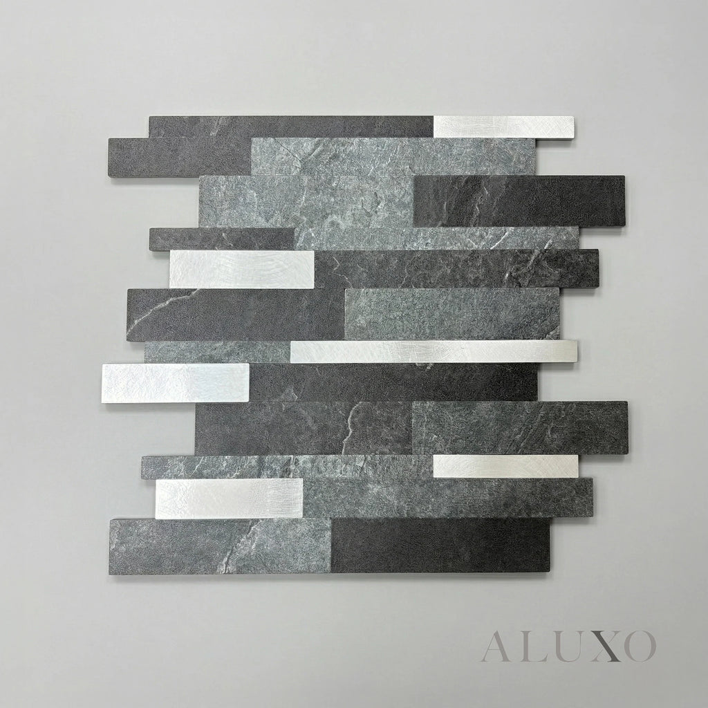 Mosaic Wall Tiles - Slate Black Mixed with Grey 30cm x 30cm (Set of 10) | Self Adhesive