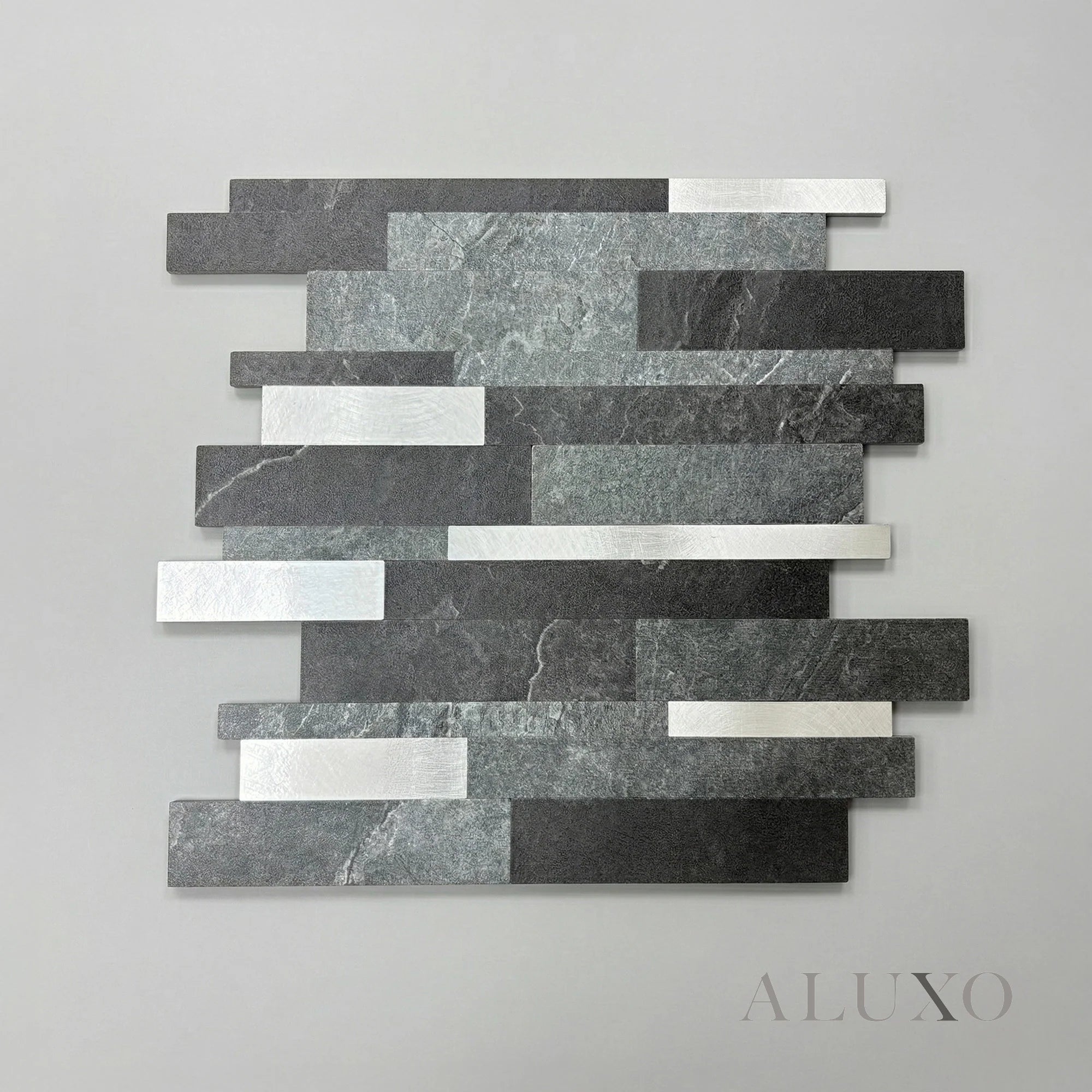 Mosaic Wall Tiles - Slate Black Mixed with Grey 30cm x 30cm (Set of 10) | Self Adhesive