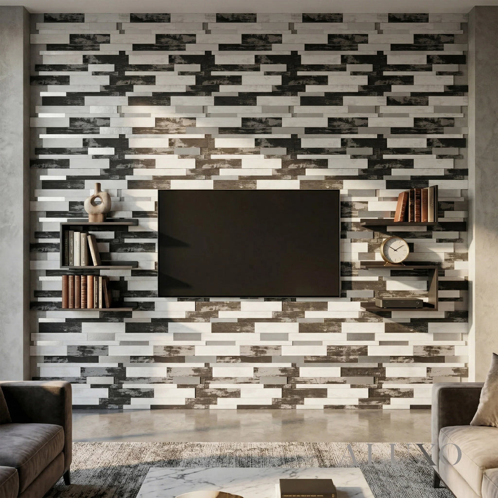 Mosaic Wall Tiles - Slate Black Mixed with Silver 30cm x 30cm (Set of 10) | Self Adhesive