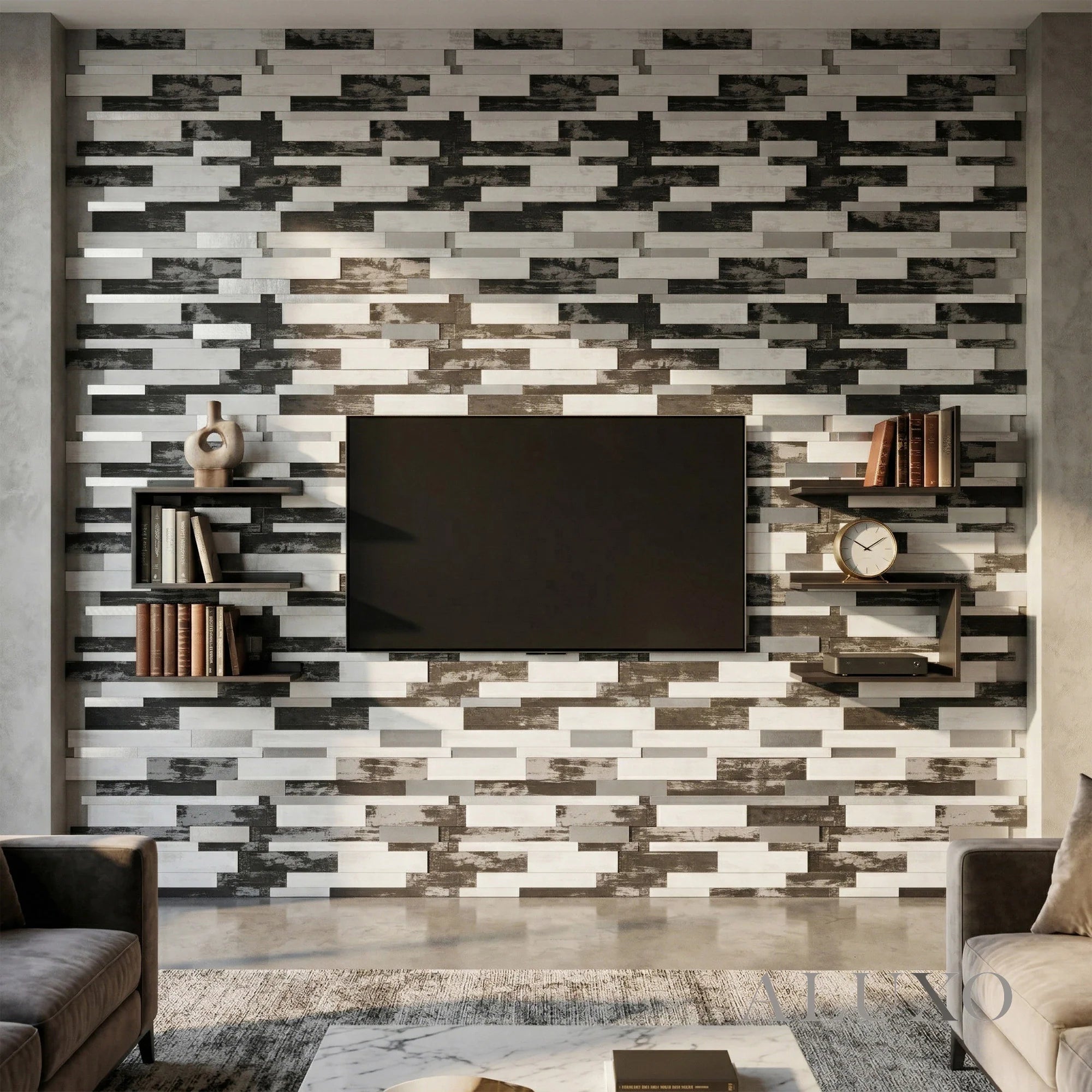 Mosaic Wall Tiles - Slate Black Mixed with Silver 30cm x 30cm (Set of 10) | Self Adhesive