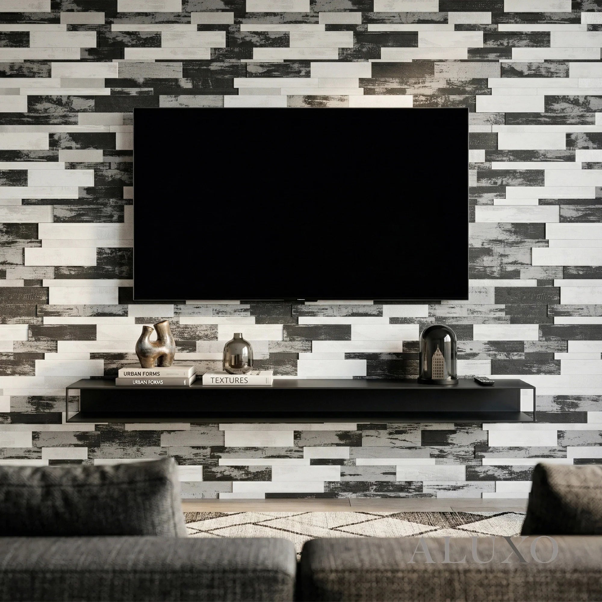 Mosaic Wall Tiles - Slate Black Mixed with Silver 30cm x 30cm (Set of 10) | Self Adhesive