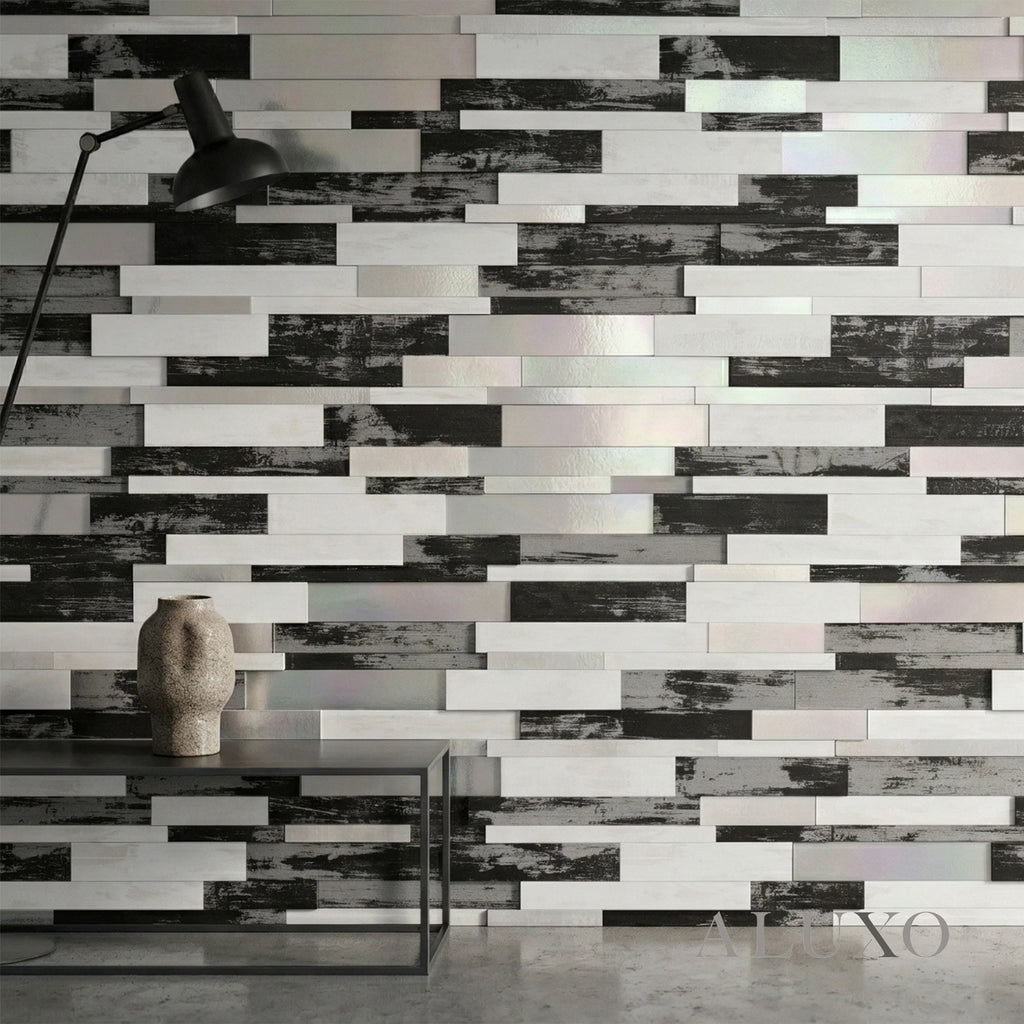 Mosaic Wall Tiles - Slate Black Mixed with Silver 30cm x 30cm (Set of 10) | Self Adhesive