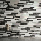 Mosaic Wall Tiles - Slate Black Mixed with Silver 30cm x 30cm (Set of 10) | Self Adhesive