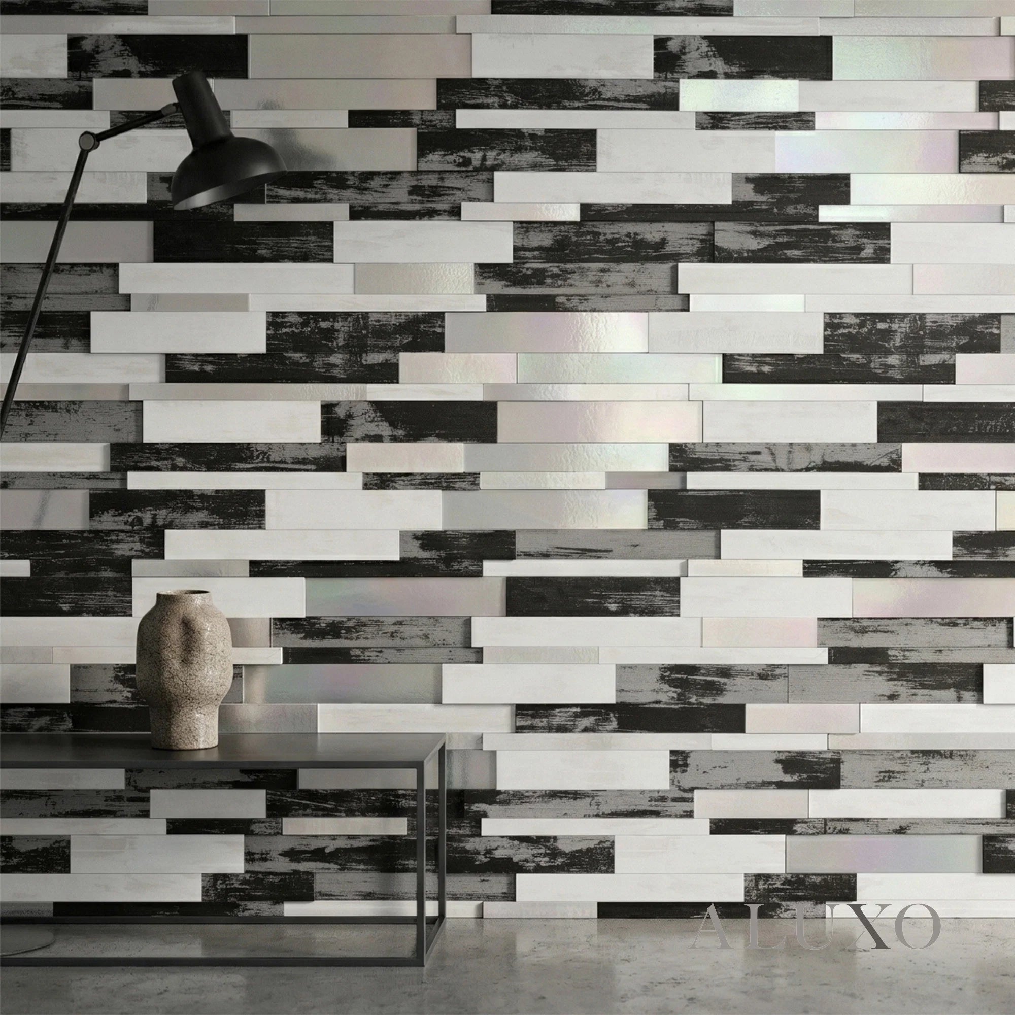 Mosaic Wall Tiles - Slate Black Mixed with Silver 30cm x 30cm (Set of 10) | Self Adhesive