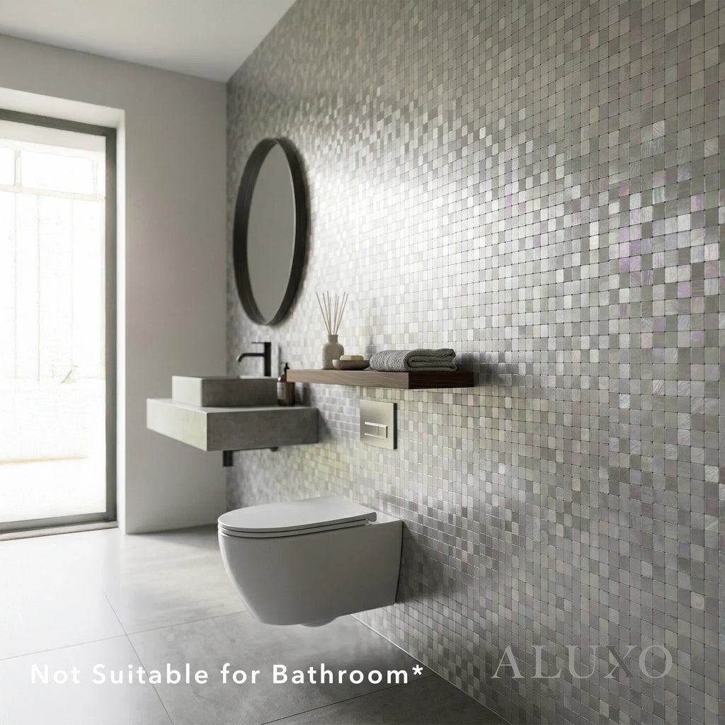 Mosaic Wall Tiles - Square Chrome 30cm x 30cm (Set of 10) | Self Adhesive