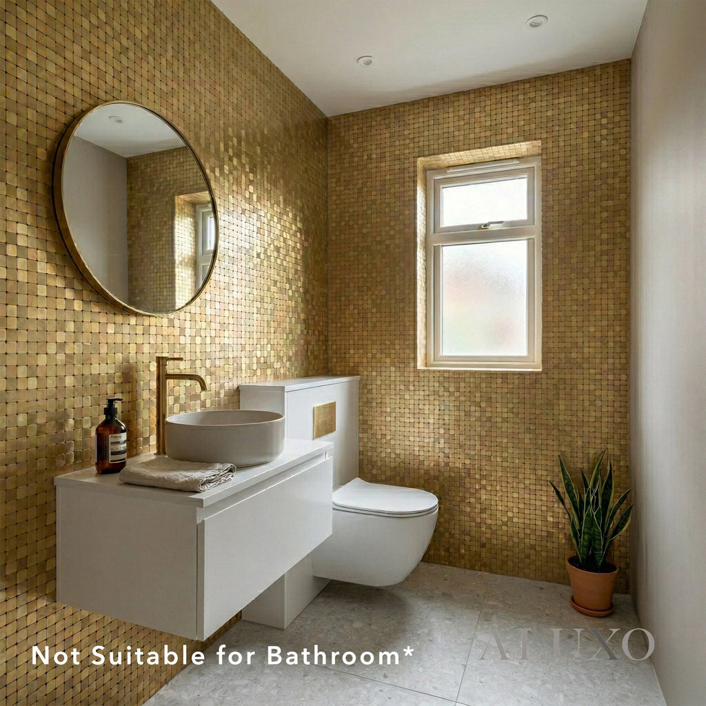 Mosaic Wall Tiles - Square Gold 30cm x 30cm (Set of 10) | Self Adhesive