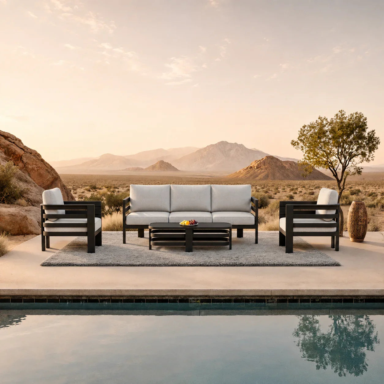 Andros 5 Seater Aluminium Garden Lounge Set – Onyx Outdoor Sofa Set with Sintered Stone Table