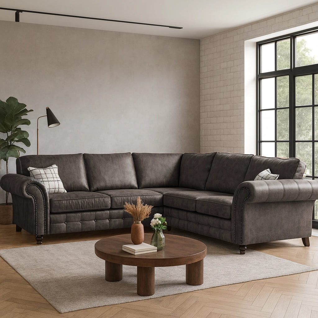 Oakland Corner Sofas (5 Seaters) | Tan Leather & Grey